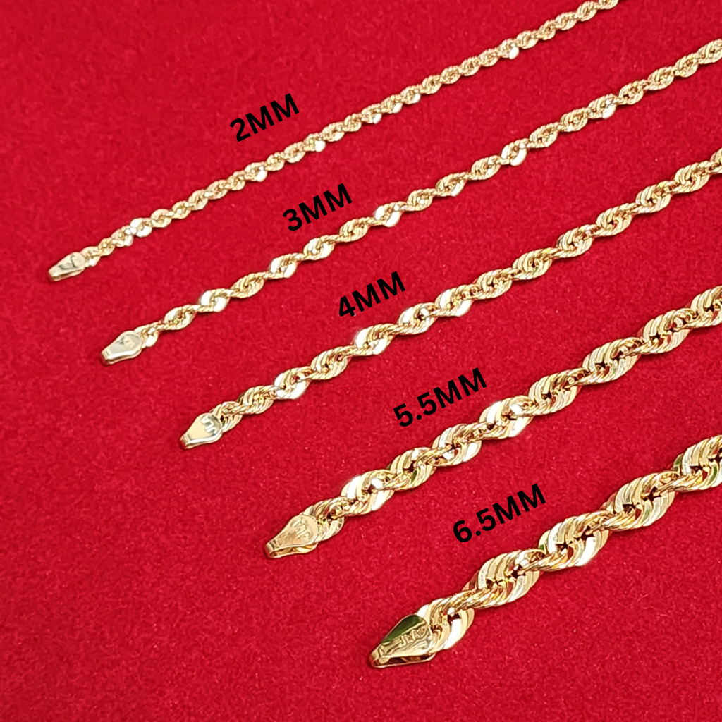 gold rope chain chart