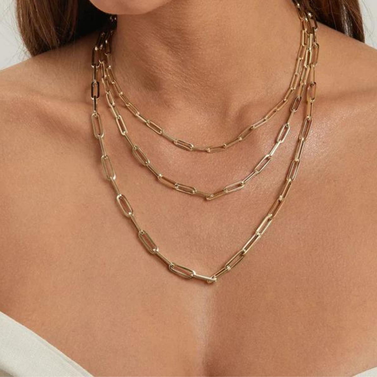 10K Yellow Gold Paper Clip Chain, full-length view
