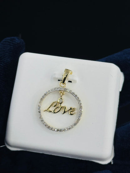 10kt Gold & Natural Diamond Love Pendant Circle