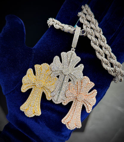 925 Moissanite Triple Cross Tri Color Pendant