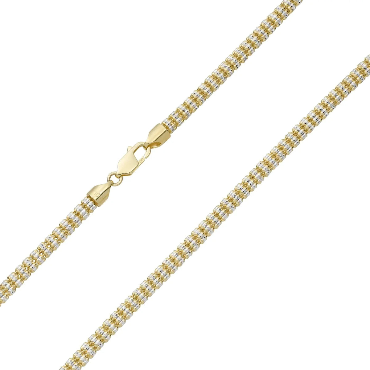 10K two-tone gold diamond-cut rolo link chain, angled view