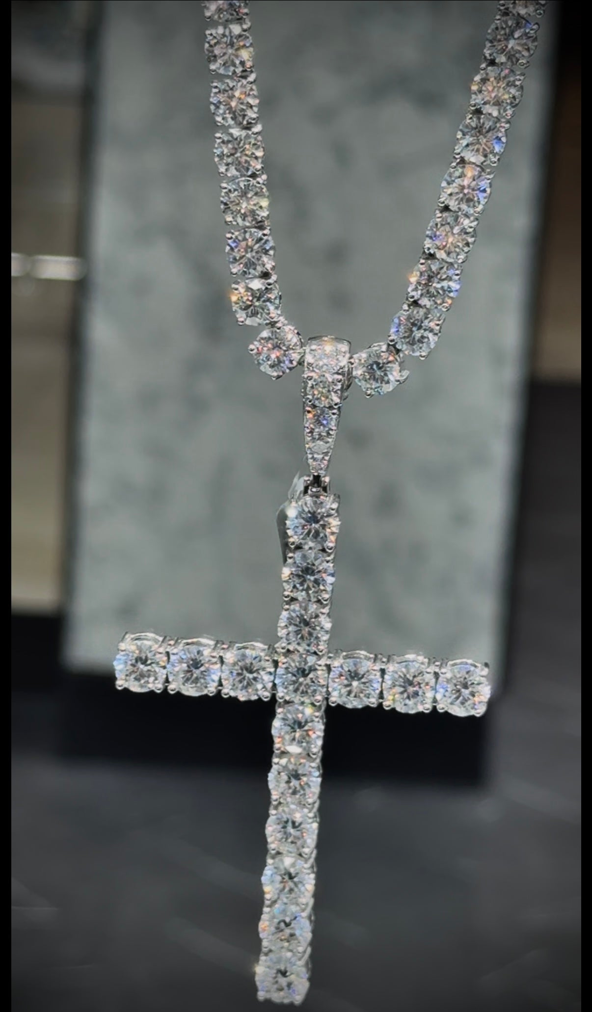925 Moissanite Cross Pendant & Tennis Chain Combo