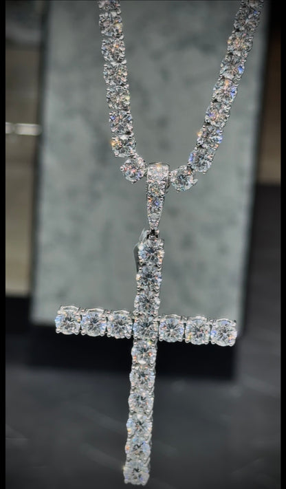 925 Moissanite Cross Pendant & Tennis Chain Combo
