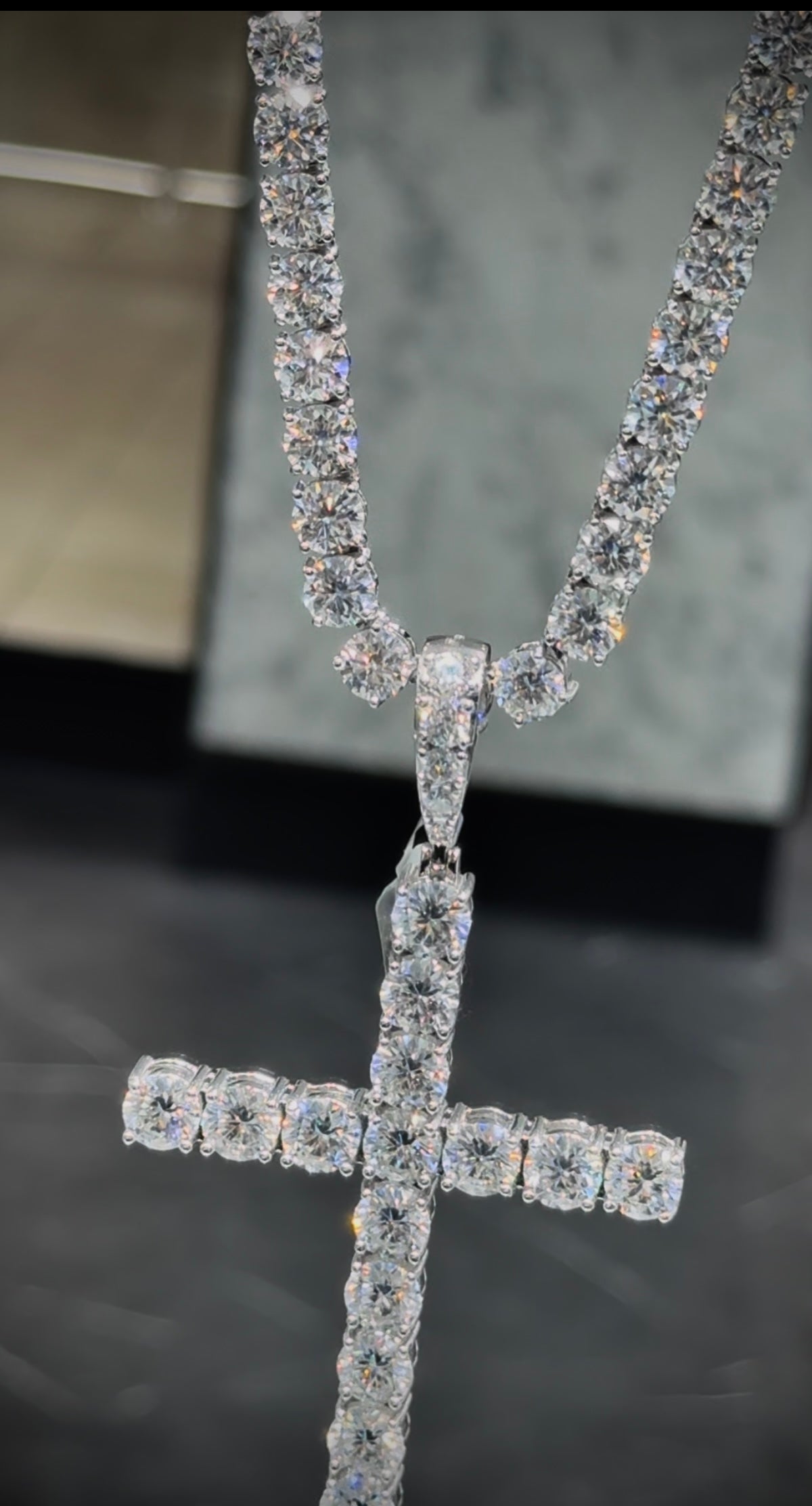 925 Moissanite Cross Pendant & Tennis Chain Combo