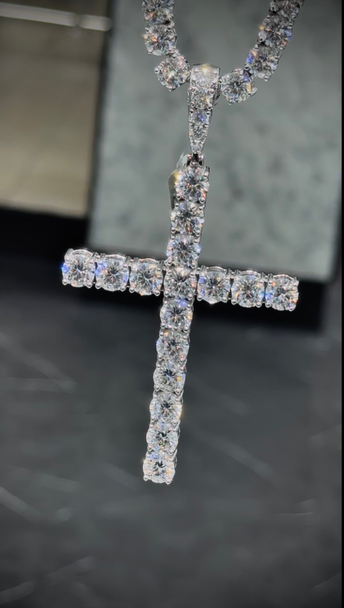 925 Moissanite Cross Pendant & Tennis Chain Combo