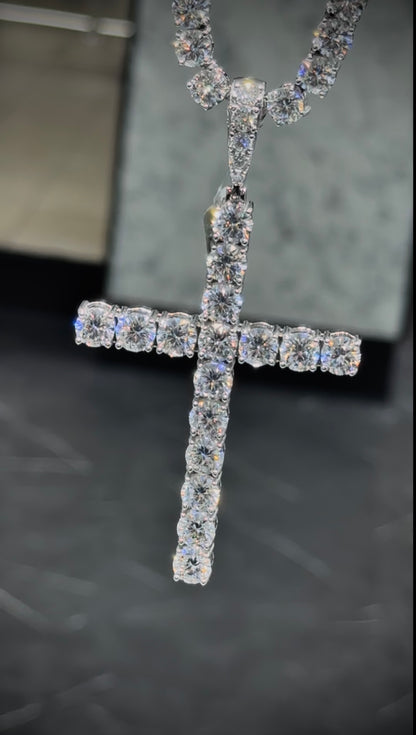 925 Moissanite Cross Pendant & Tennis Chain Combo