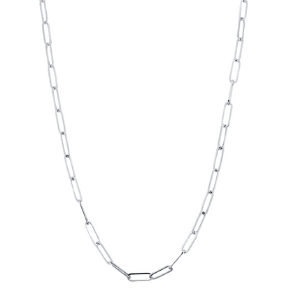 14K White Gold Paper Clip Chain, angled view