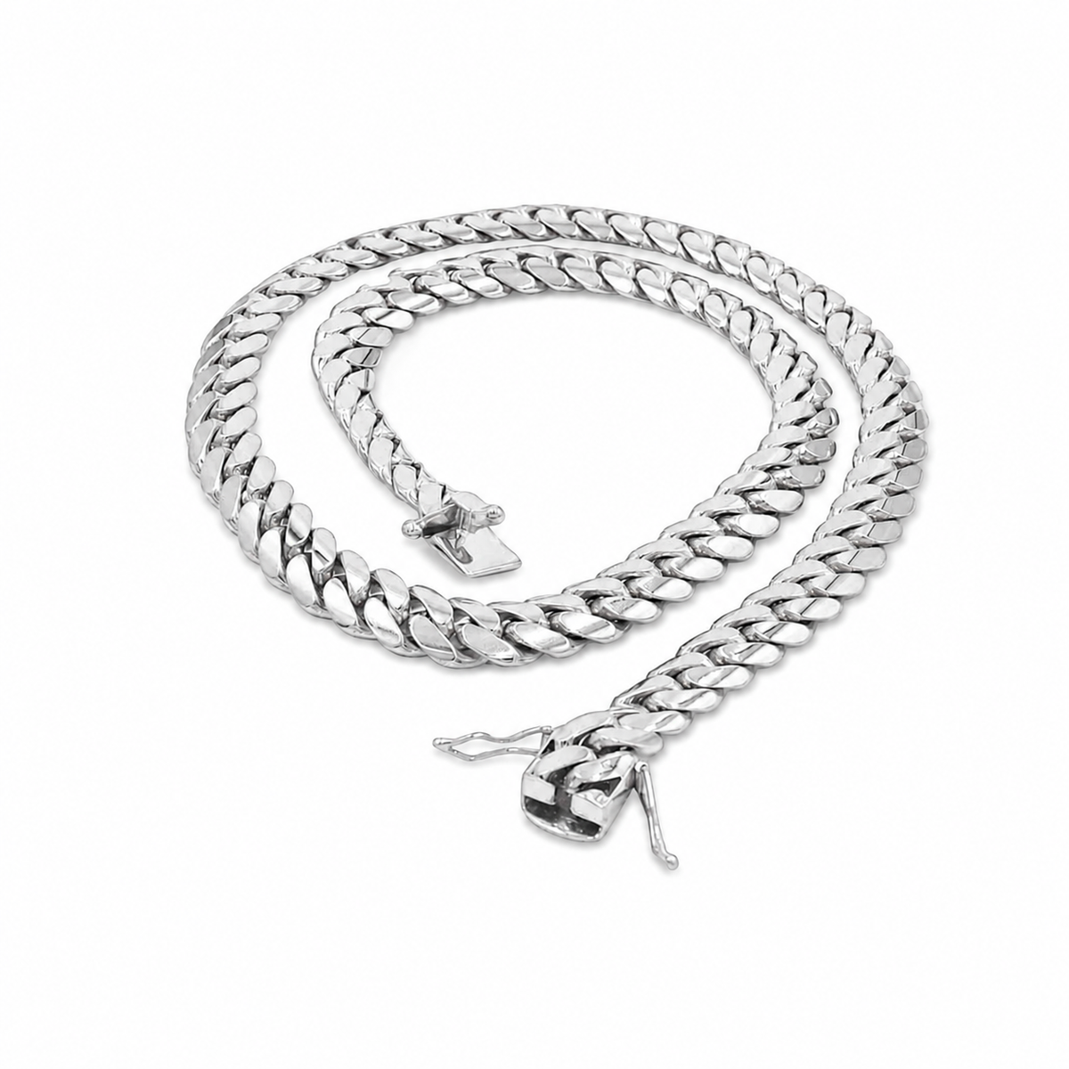 Mens White Gold Chain - Solid Miami Cuban Link 10K Gold