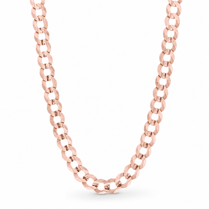 14K Rose Gold Solid Cuban Curb Link Chain, angled view