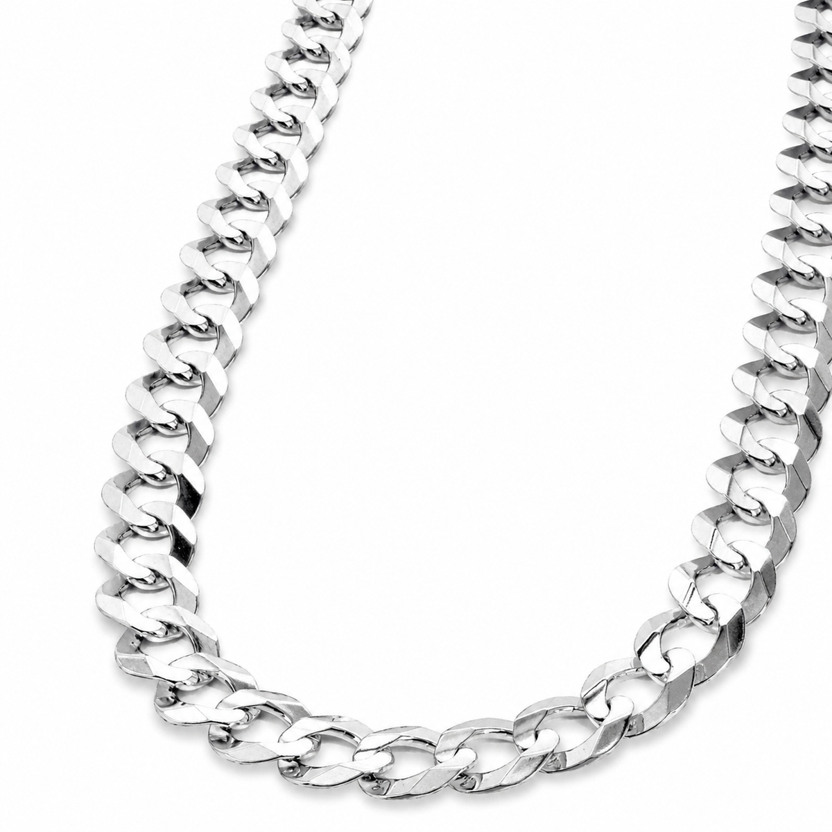 14K White Gold Solid Cuban Curb Link Chain, side view