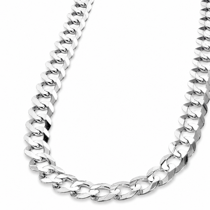14K White Gold Solid Cuban Curb Link Chain, side view