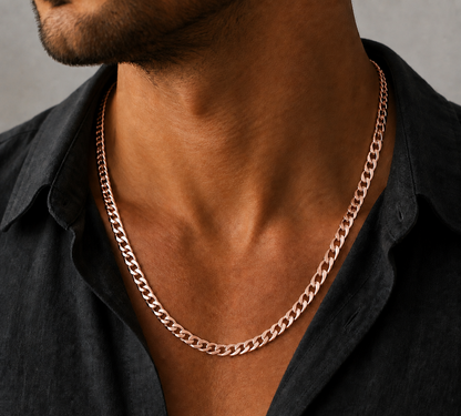 10K Rose Gold Solid Cuban Curb Link Chain, close-up of the links