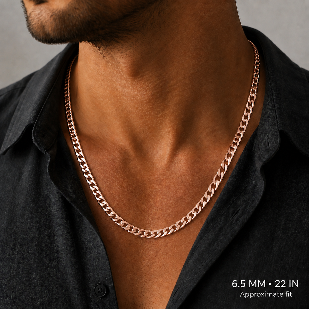 18K Rose Gold Cuban Curb Link Chain, detail view