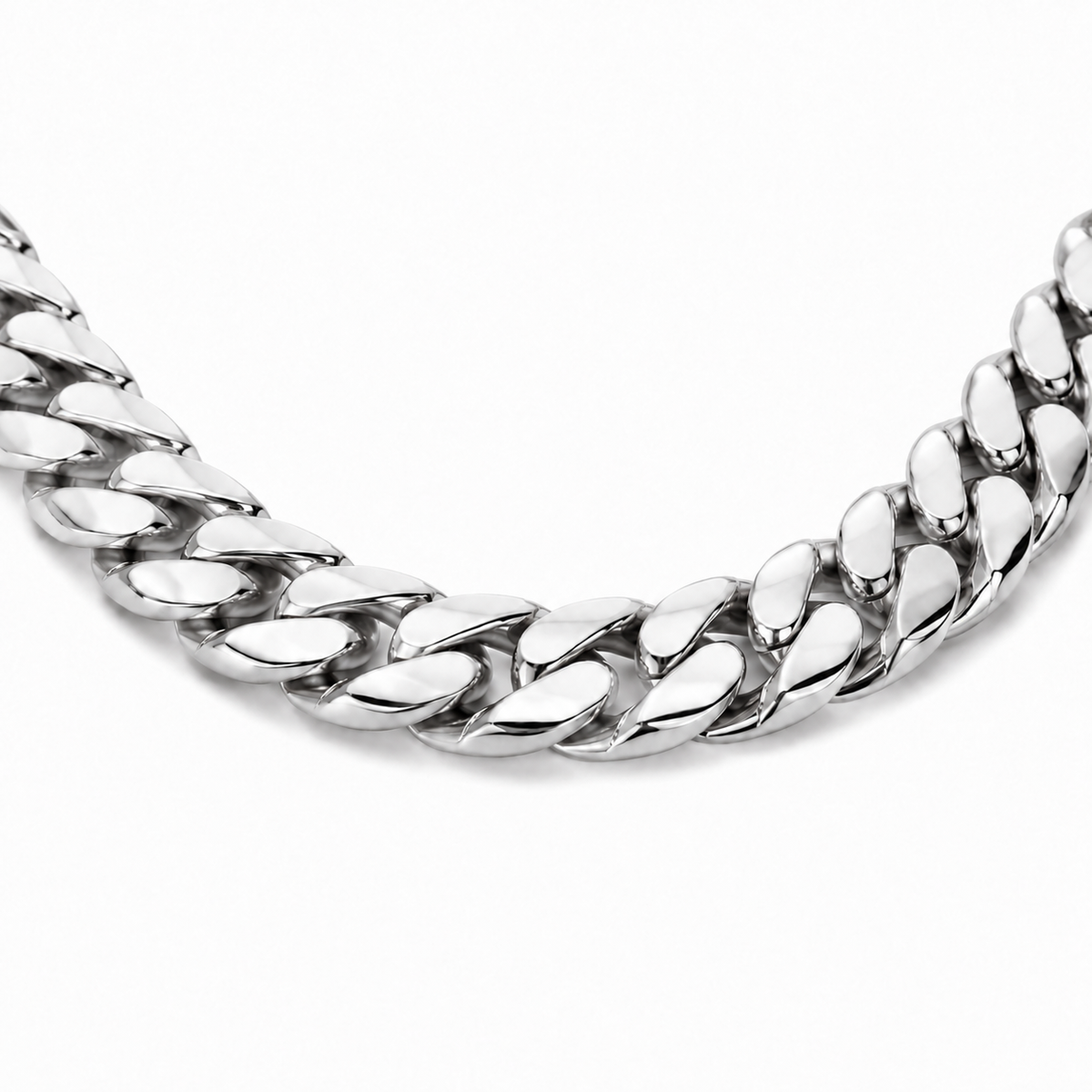 Mens White Gold Chain - Solid Miami Cuban Link 10K Gold, detail view