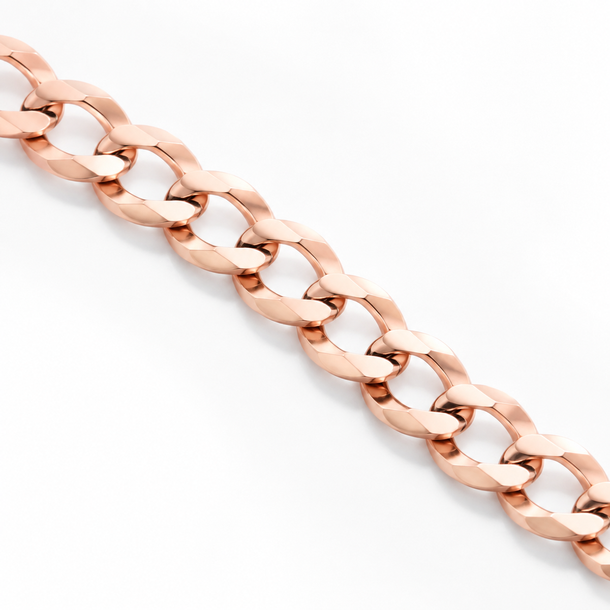 14K Rose Gold Solid Diamond-Cut Cuban Curb Link Chain, close-up of the links