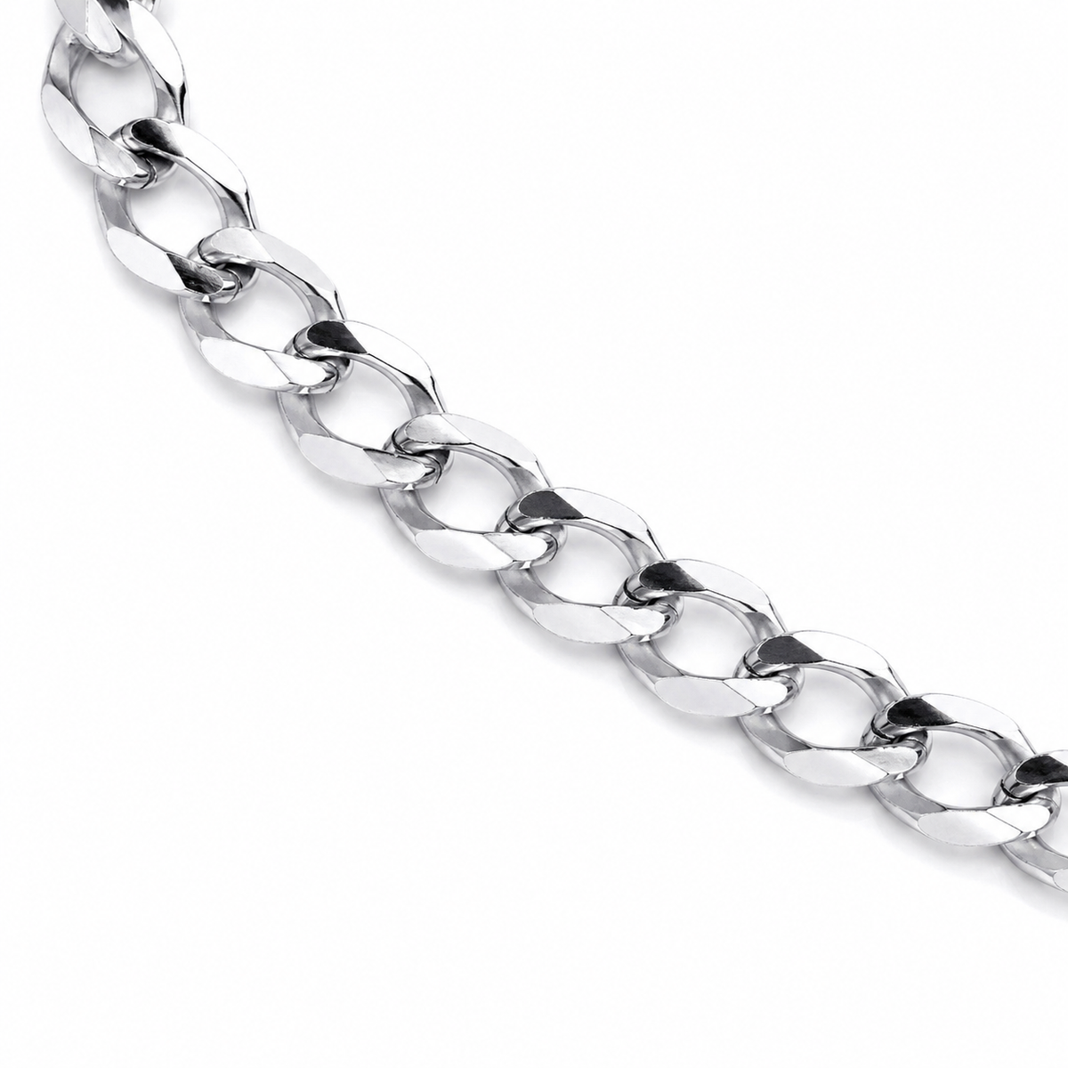 14K White Gold Solid Cuban Curb Link Chain, detail view