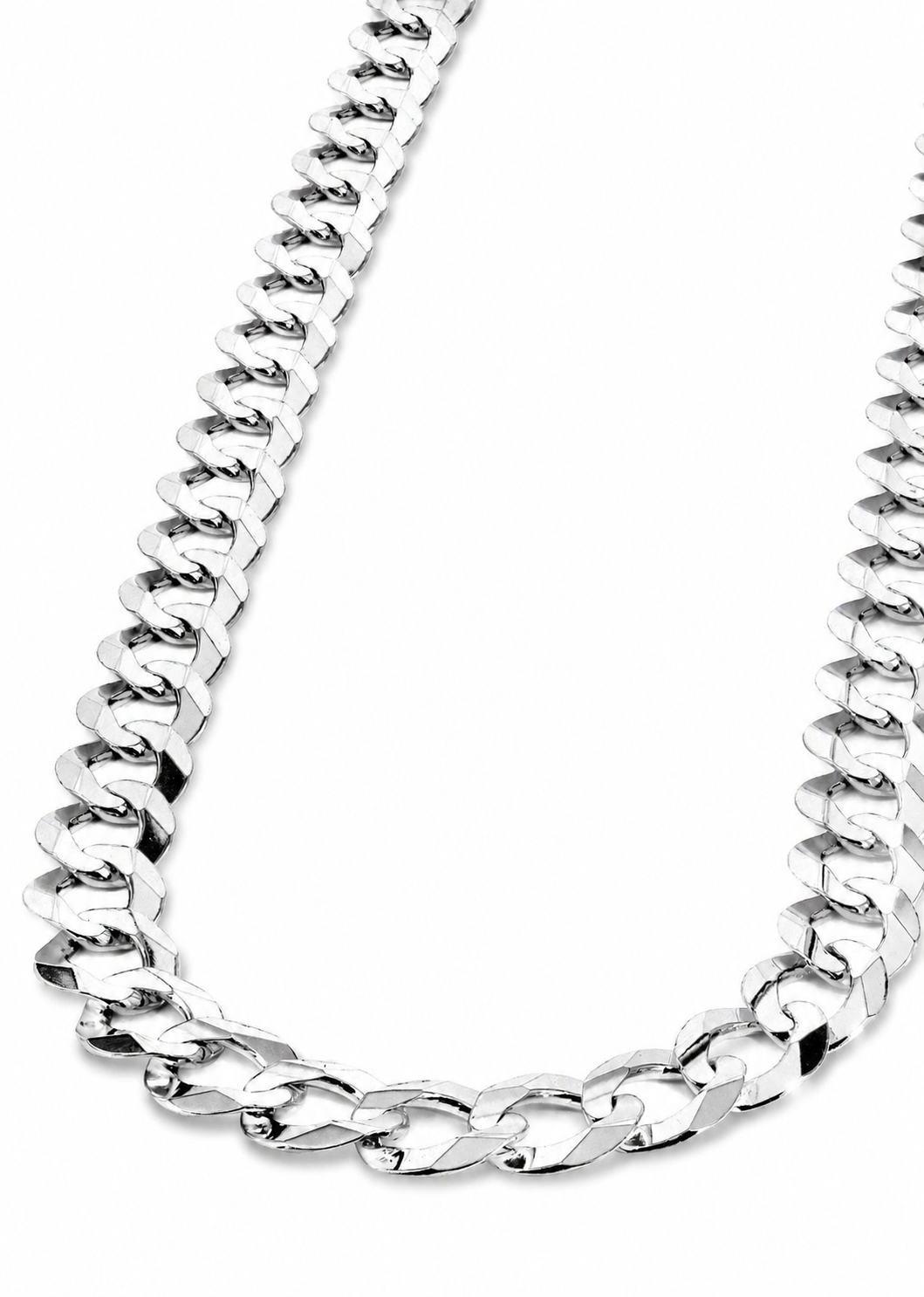 14K White Gold Solid Cuban Curb Link Chain, additional view