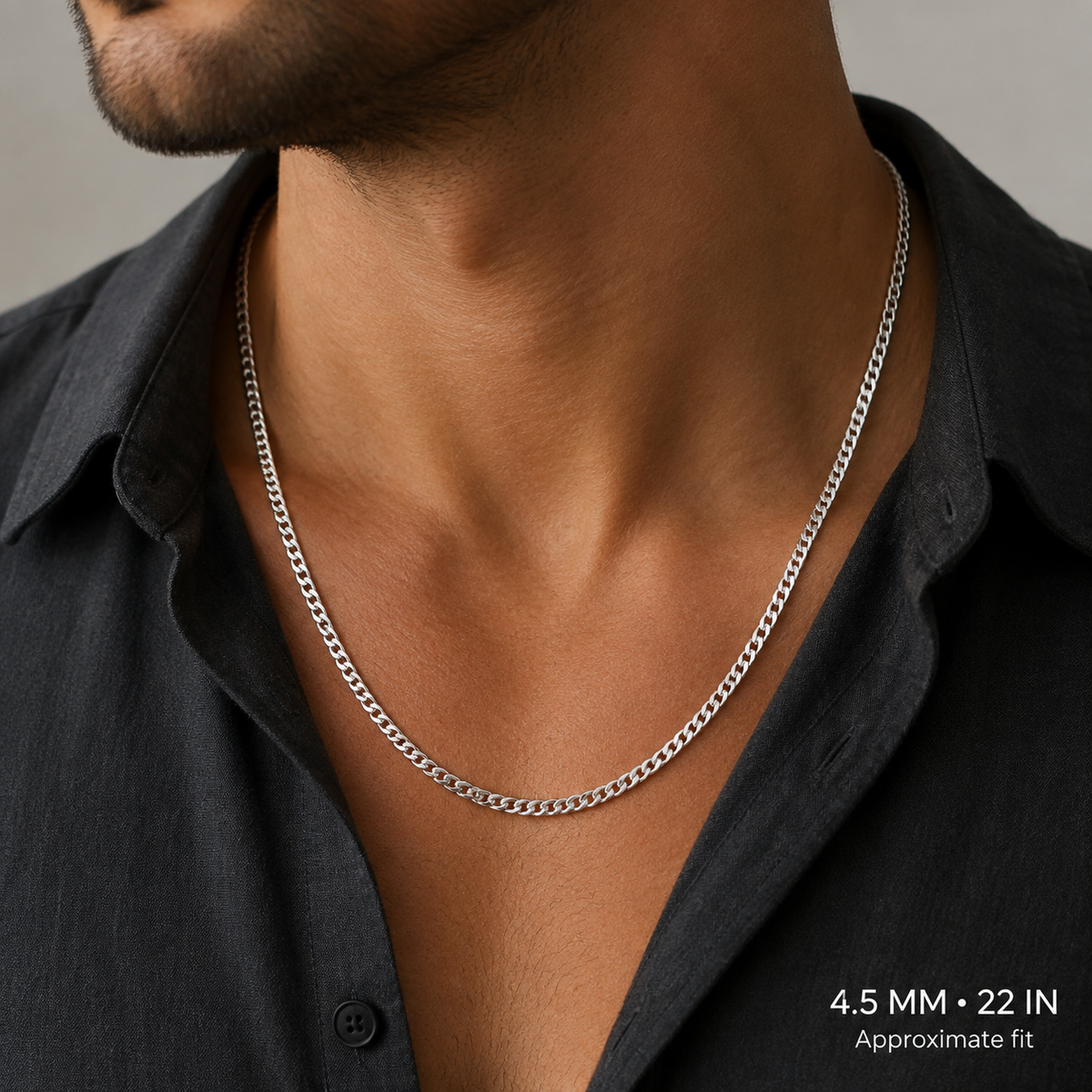 14K White Gold Solid Cuban Curb Link Chain, alternate view