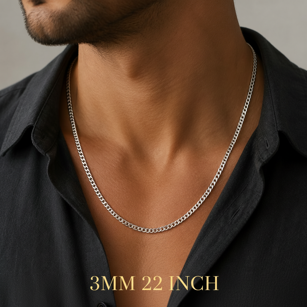 10K White Gold Solid Cuban Curb Link Chain, detail view
