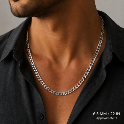14K White Gold Solid Cuban Curb Link Chain, close-up of the links