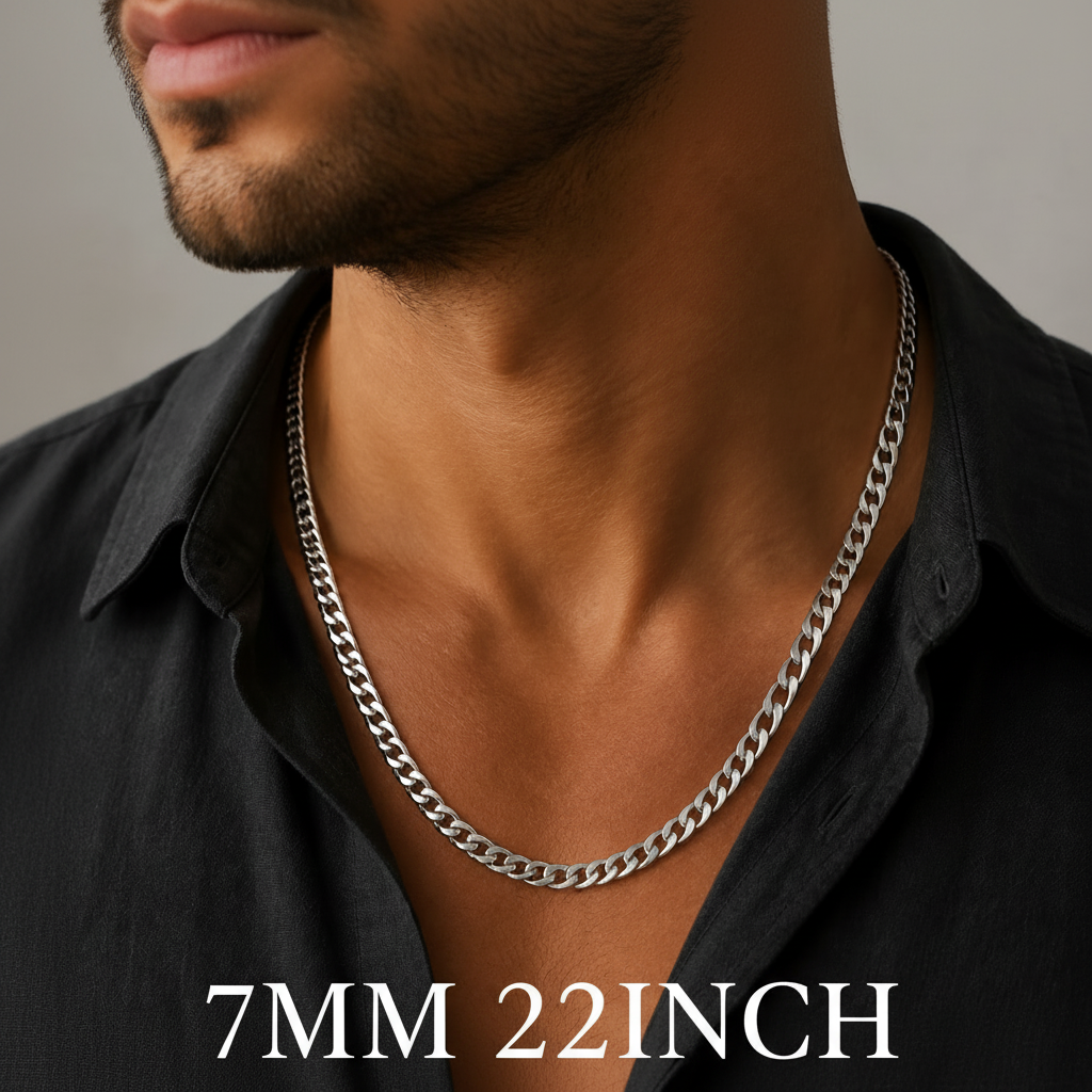 10K White Gold Solid Cuban Curb Link Chain, full-length view