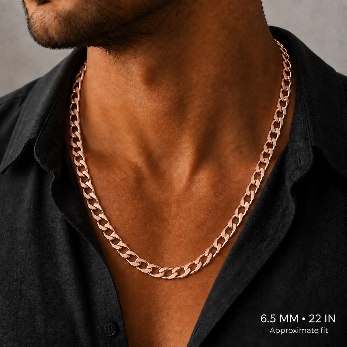 10K Rose Gold Semi-Solid Cuban Curb Link Chain, detail view