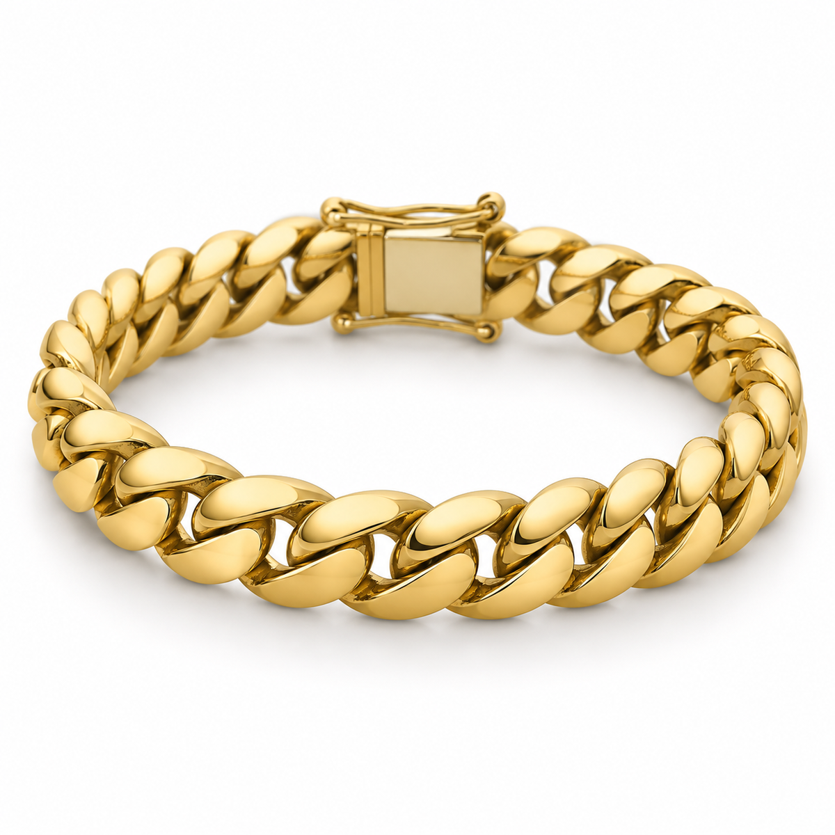 14K Gold Solid Miami Cuban Link Bracelet, side view