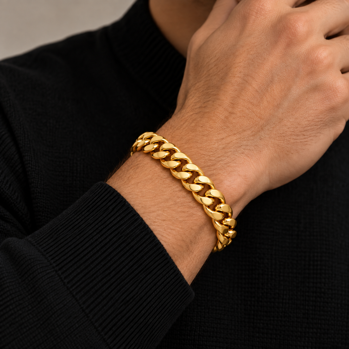 Gold plated 925 sterling silver Miami Cuban link bracelet for men, additional view