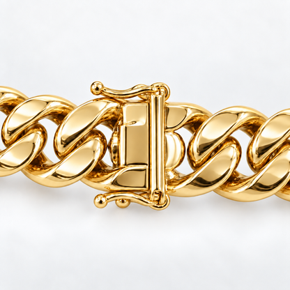 Gold plated 925 sterling silver Miami Cuban link bracelet for men, another angle