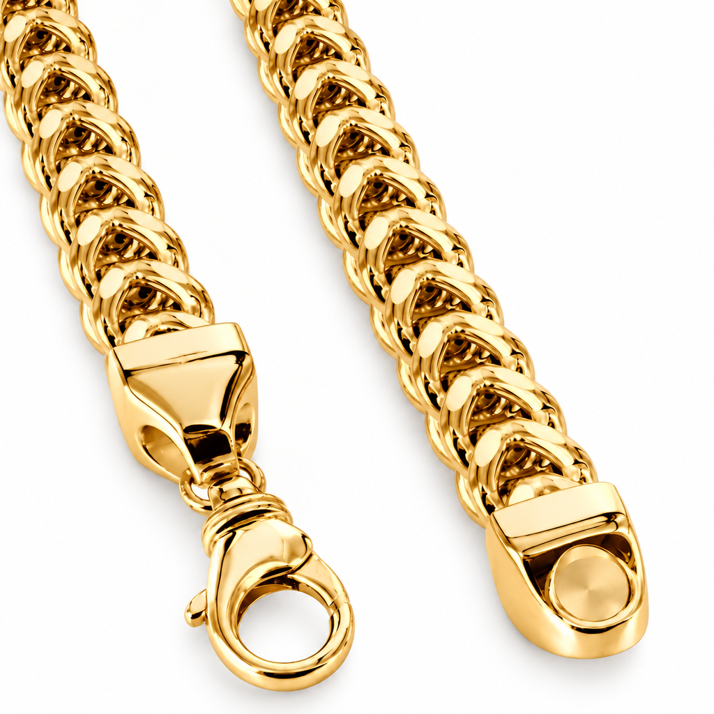 Gold Plated Sterling Silver Franco Chain, angled view