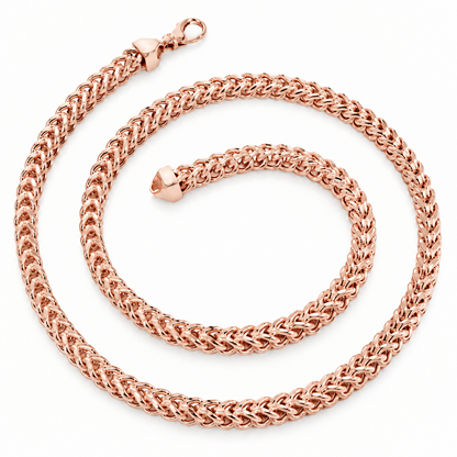 Rose Gold Plated Sterling Silver Franco Chain, angled view