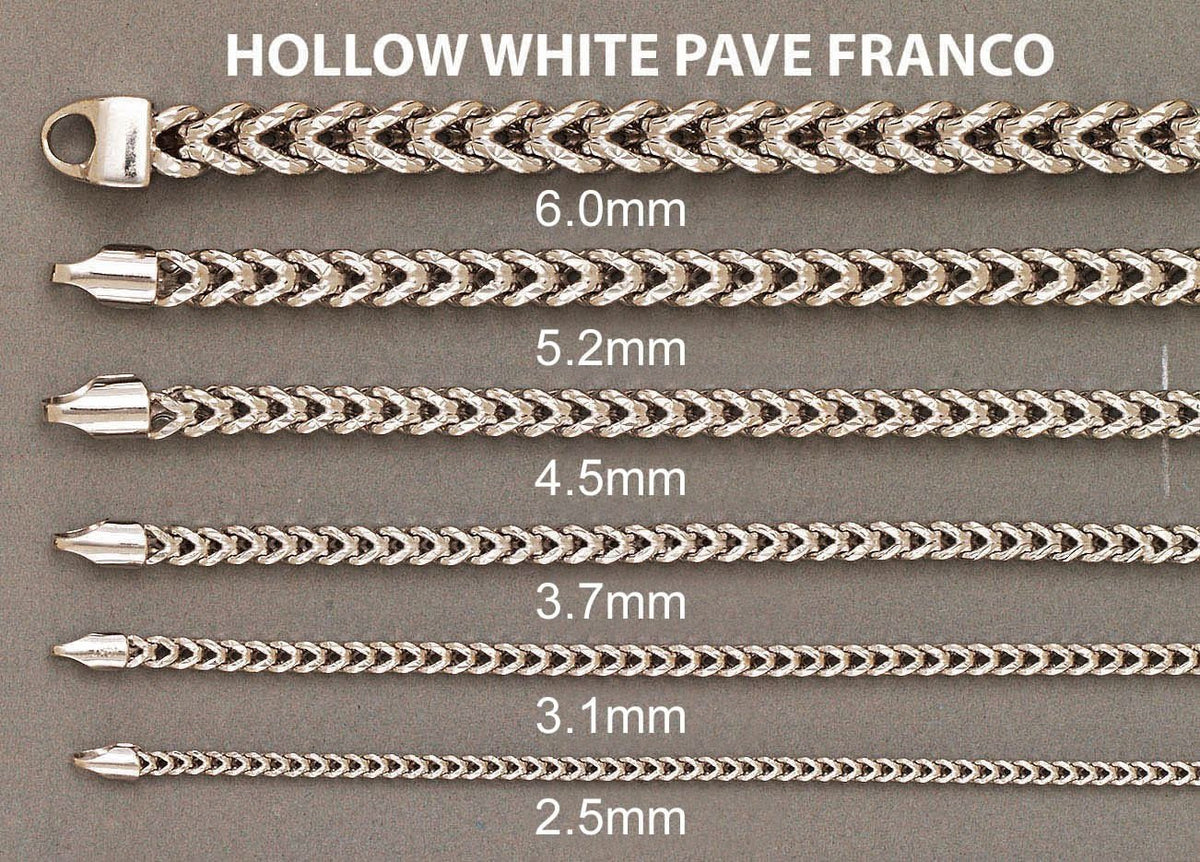 Gold Chain - Mens Semi-Solid Diamond Cut Franco Chain 10K White Gold, close-up