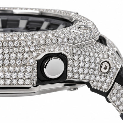 Iced out moissanite G-Shock GA-2100 watch with black band and blue dial – hip hop moissanite watch