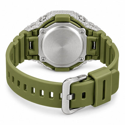 Iced out moissanite G-Shock GA-2100 watch with olive green dial and band – custom iced G-Shock