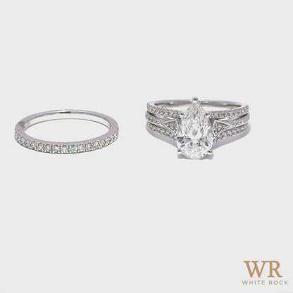 2.70 CTW Pear 2.00 CTW Center Lab Grown Bridal Ring 14K White Gold