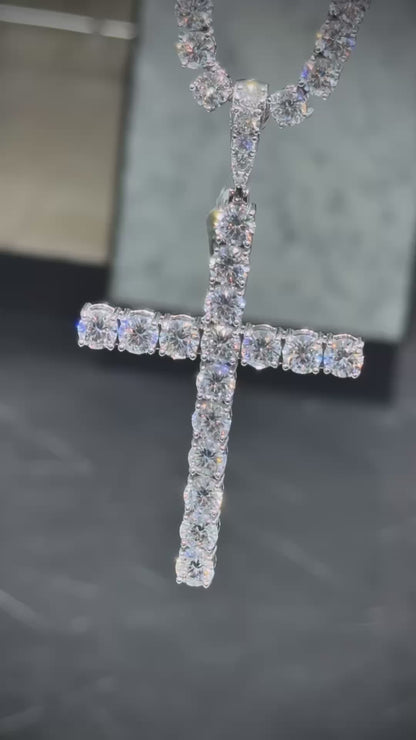 925 Moissanite Cross Pendant & Tennis Chain Combo