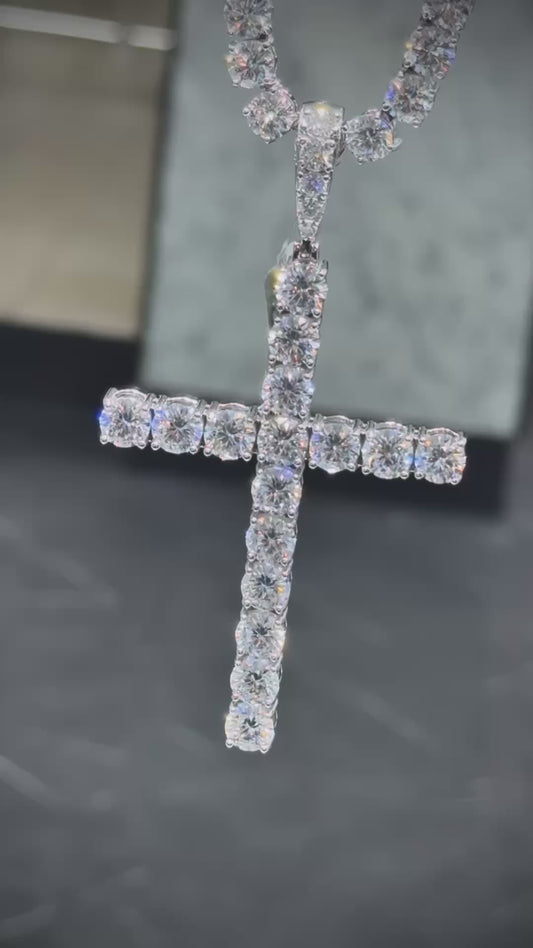 925 Moissanite Cross Pendant & Tennis Chain Combo