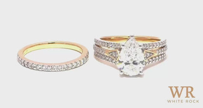 2.70 CTW Pear 2.00 CTW Center Lab Grown Bridal Ring 14K Yellow Gold
