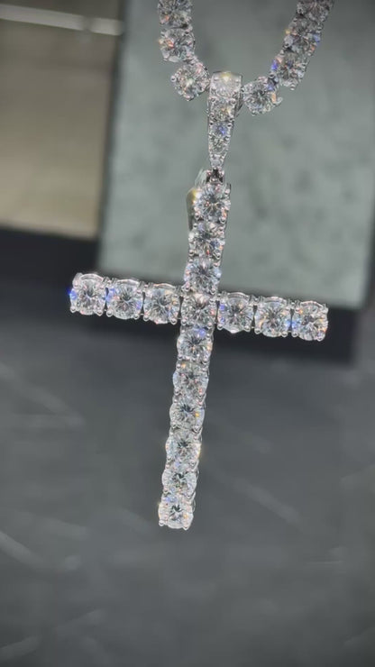 925 Moissanite Cross Pendant & Tennis Chain Combo