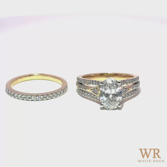 2.75 CTW Oval Cut 2.00 CTW Center Lab Grown Bridal Ring 14K Yellow Gold