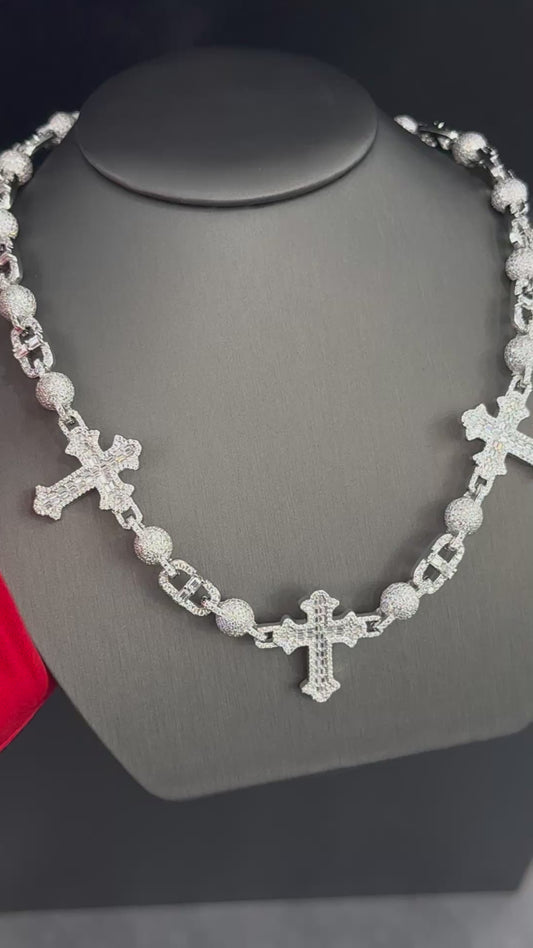 925 Silver Moissanite Custom Cross Chain