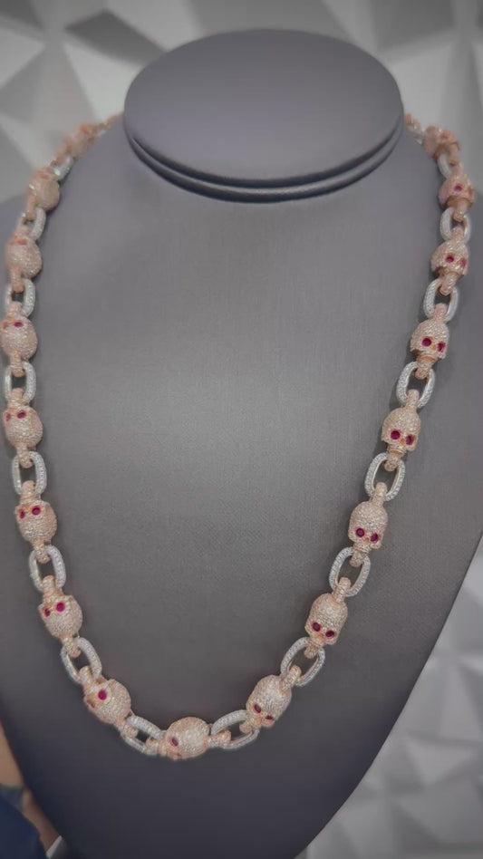 925 Moissanite Two Tone Rose Skull Chain