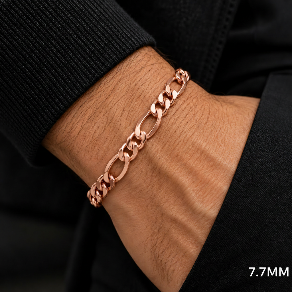 18K Rose Gold Figaro Bracelet, alternate view