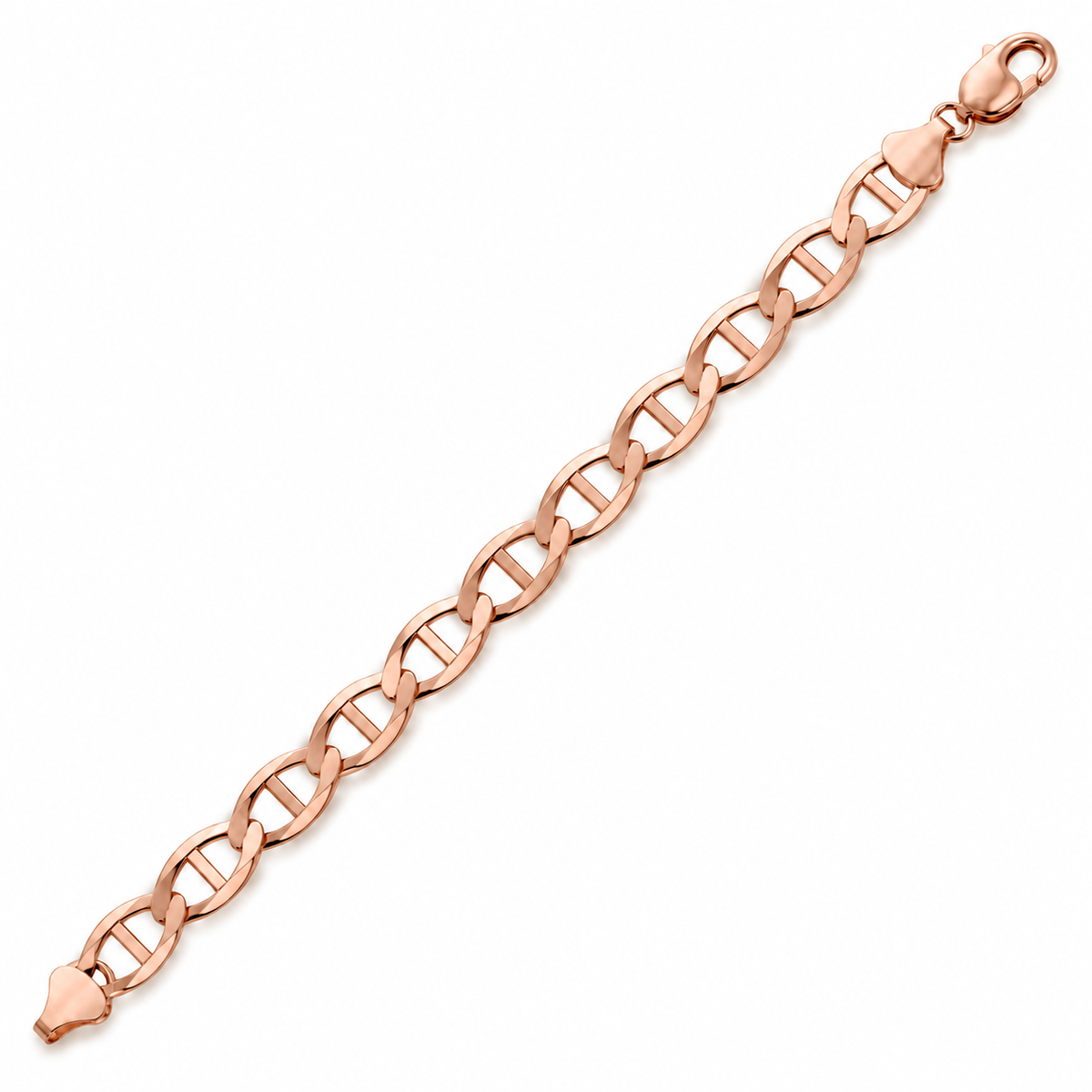 10K Rose Gold Solid Mariner Bracelet, detail view