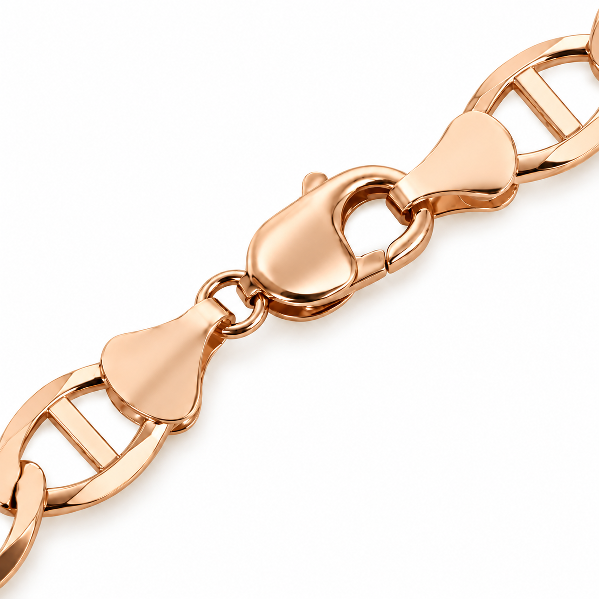10K Rose Gold Solid Mariner Bracelet, close-up of the links