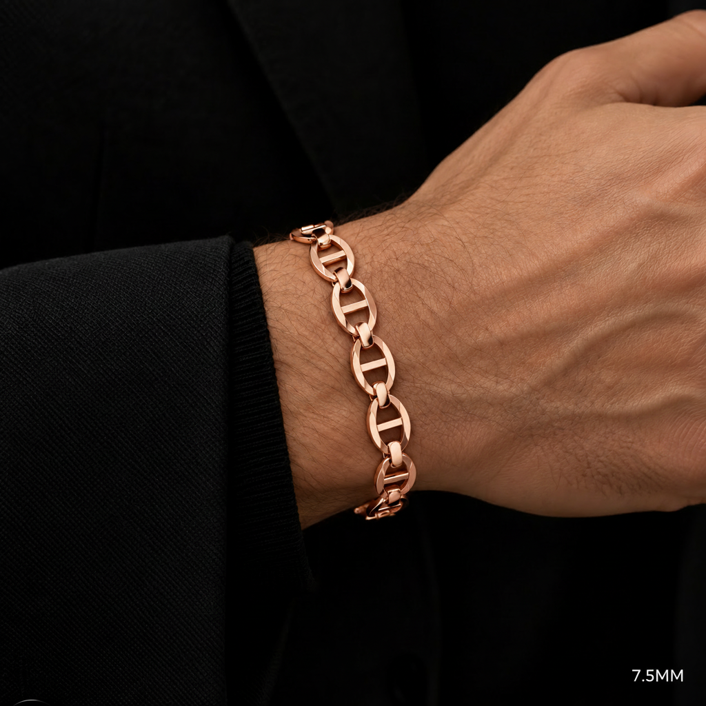 10K Rose Gold Solid Mariner Bracelet, alternate view