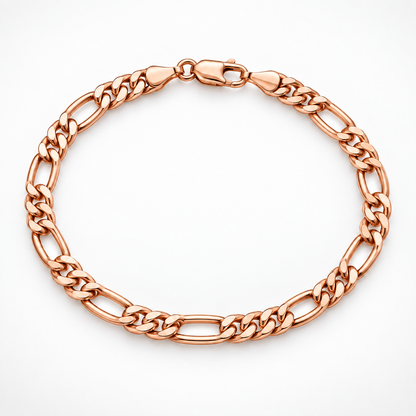 Rose gold plated 925 sterling silver Figaro bracelet for men