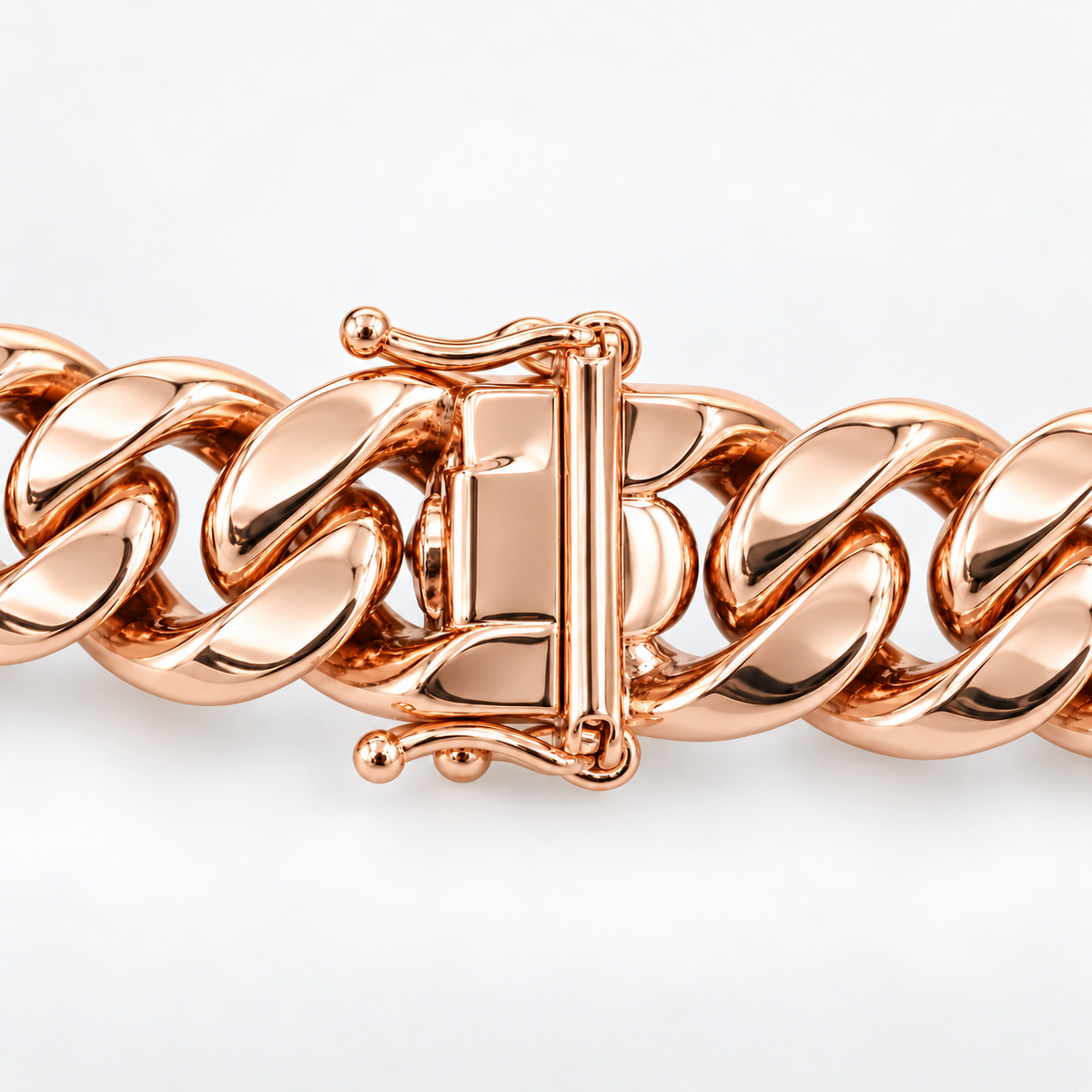 Rose gold plated 925 sterling silver Miami Cuban link bracelet for men, another angle