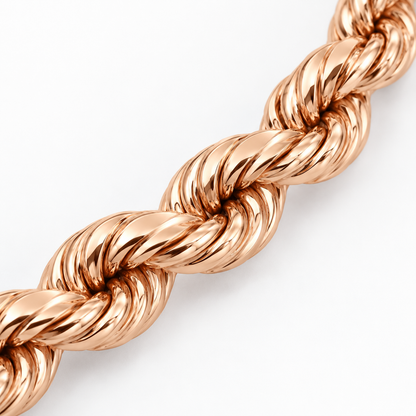 18K Rose Gold Solid Rope Bracelet, close-up of the links