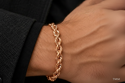 10K Rose Gold Semi-Solid Rope Bracelet, side view